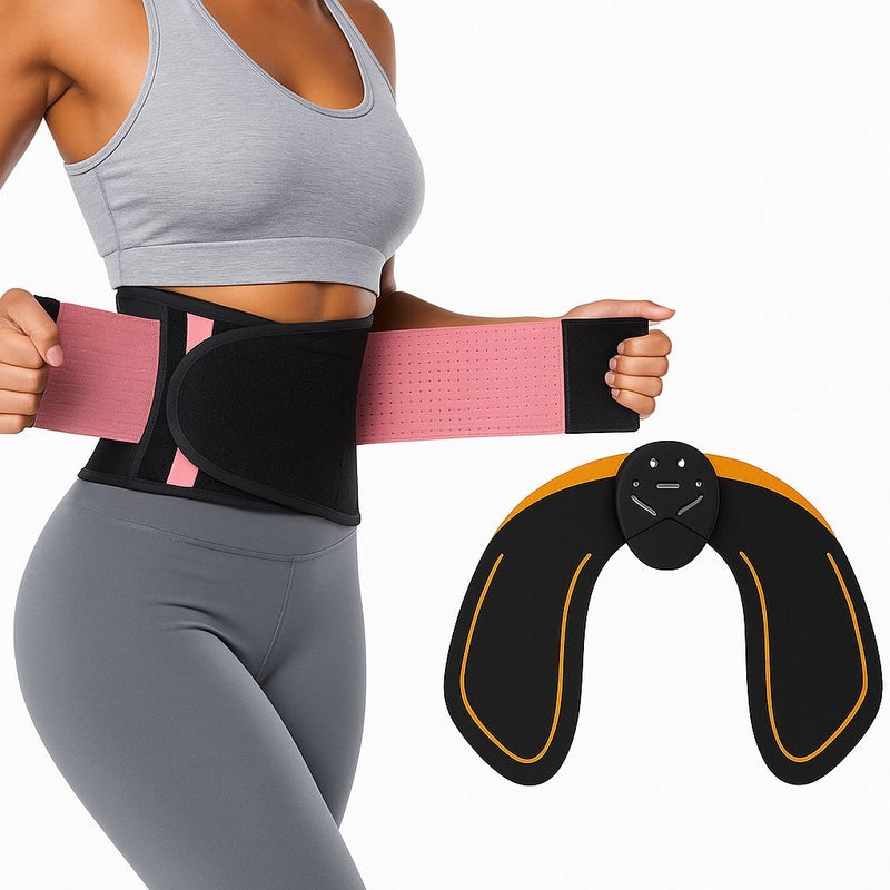 Combo de Cinta com Efeito Sauna e Estimulador Muscular de Glúteos EMS